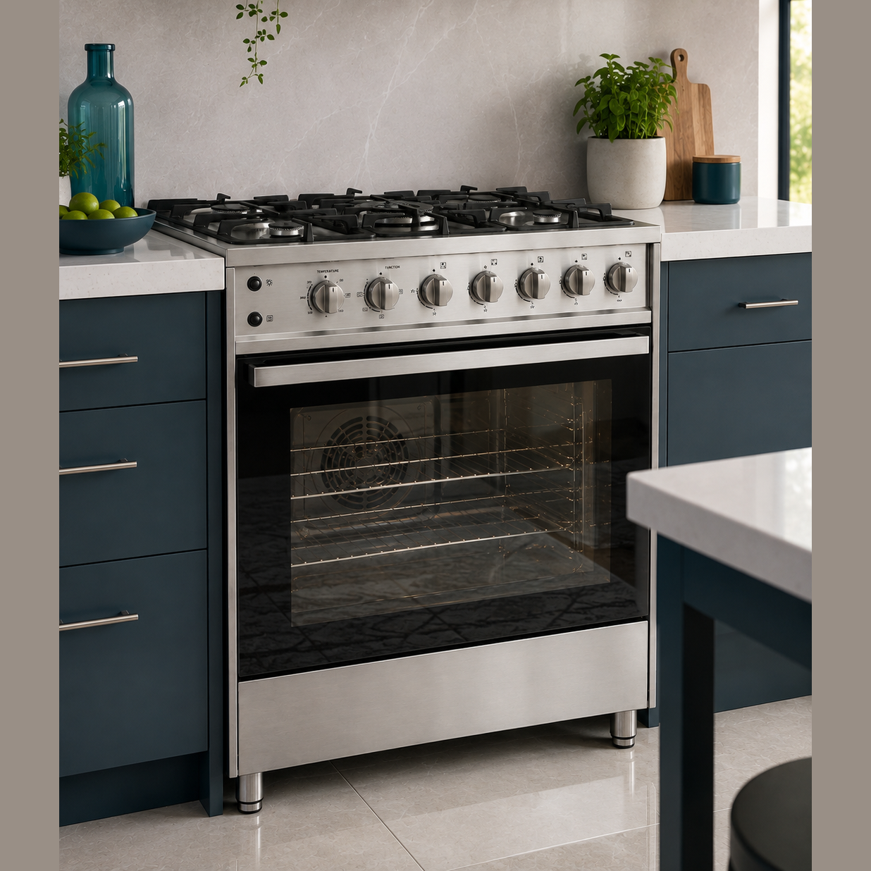 Elba 80cm 5 Burner Gas Cooker With Electric Oven - Stainless Steel
