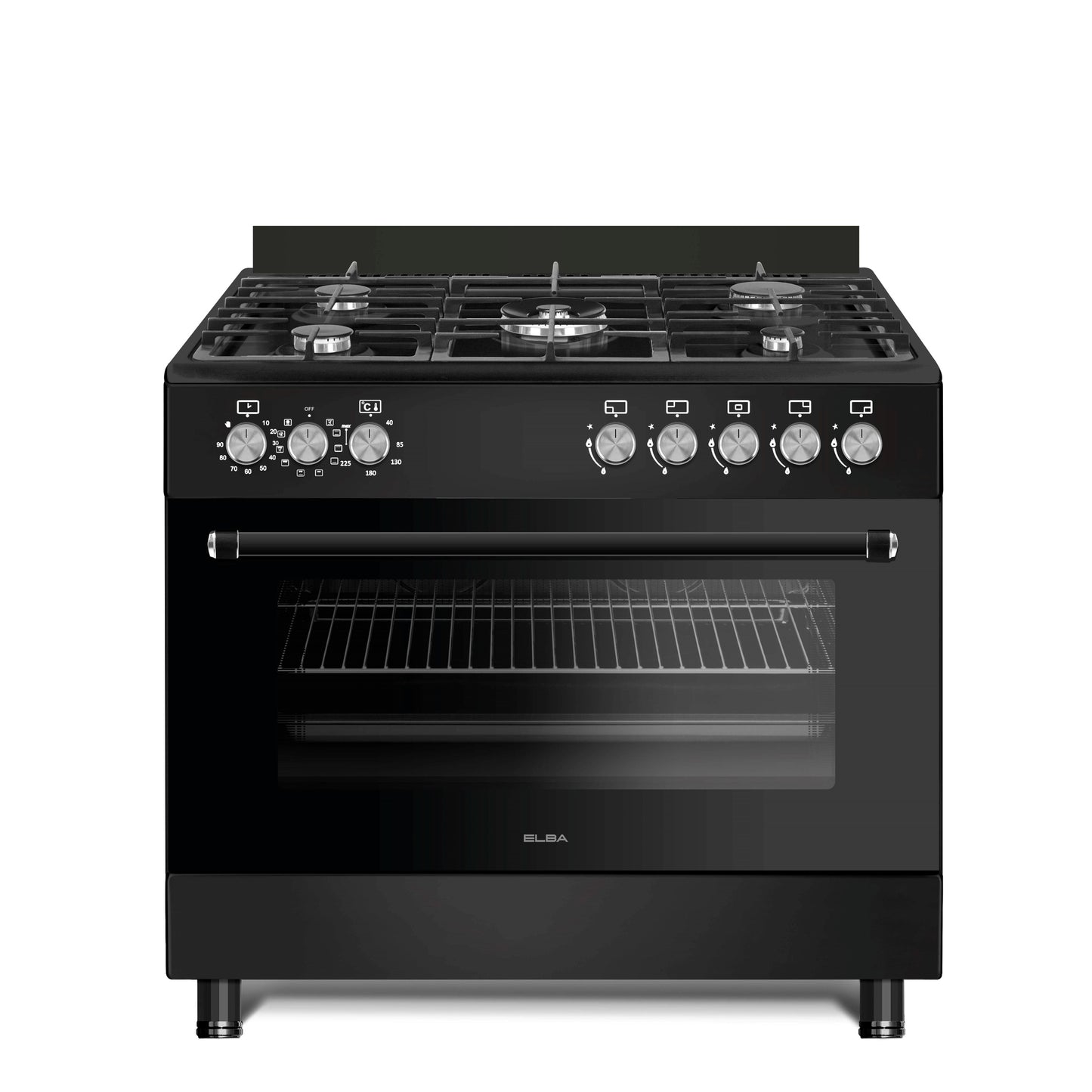 Elba Essential 90cm 5 Burner Gas Stove & Electric Oven - Black