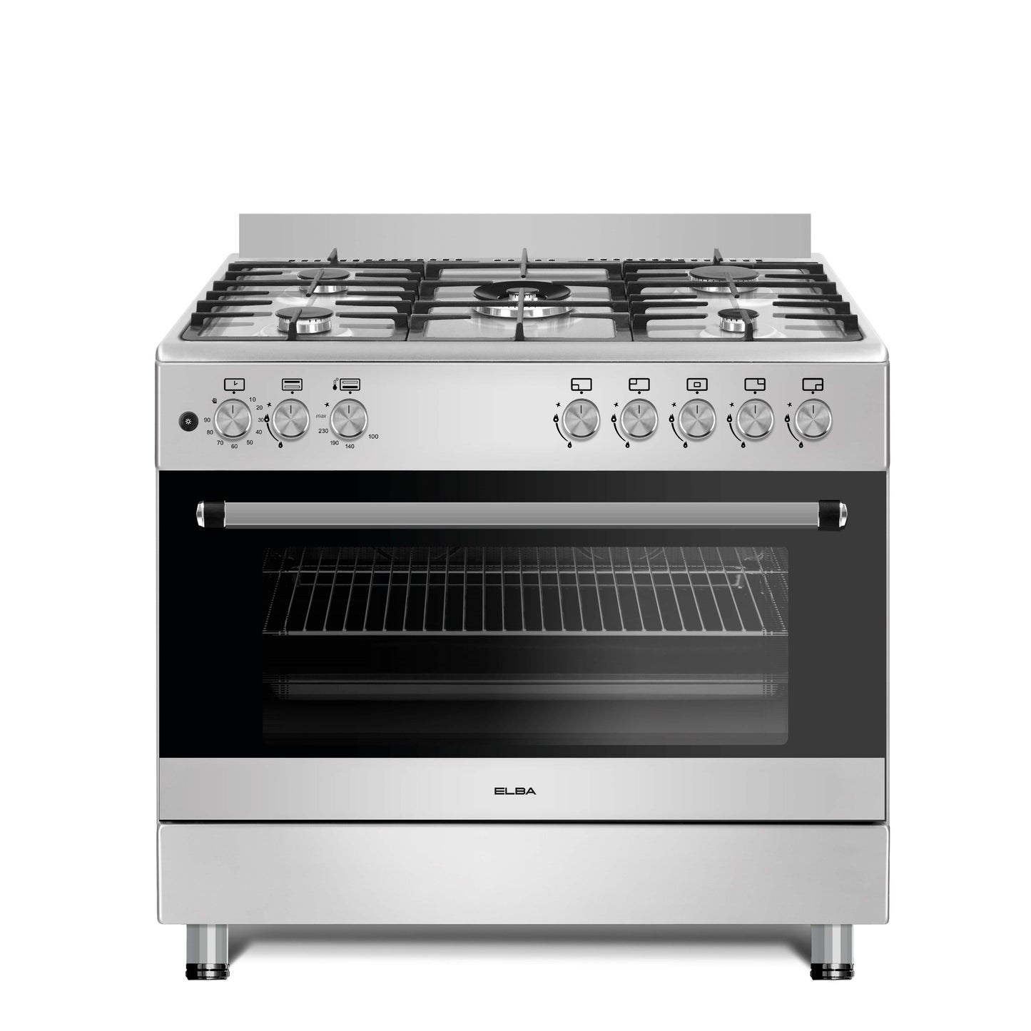 Elba Essential 90cm 5 Burner Gas Stove & Gas Oven - Stainless Steel