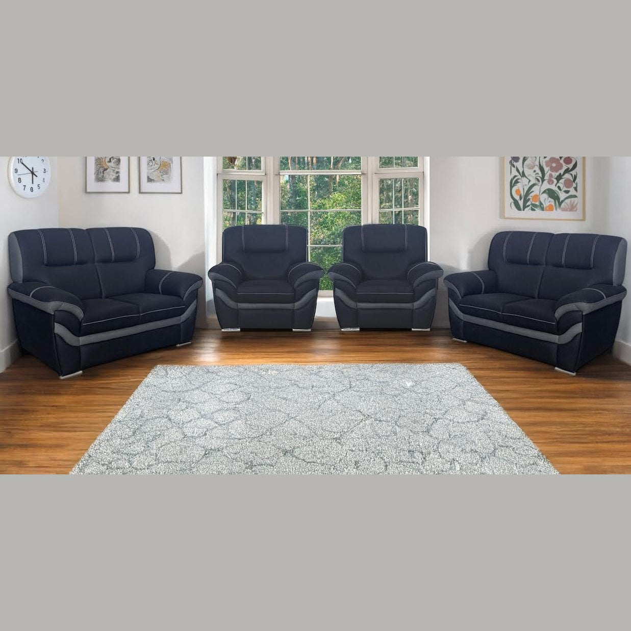 Milano 4 Piece Lounge Suite Black & Grey