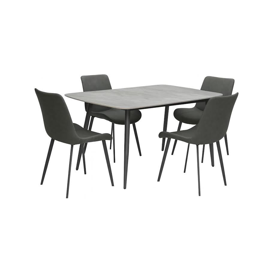MF Grey Marble Dining Table Set 5 Piece
