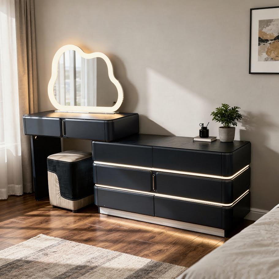 Dresser With Cloud Mirror Black CA0718