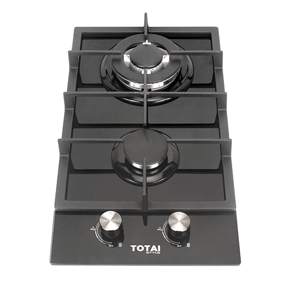 Totai Gas Hob 2 Burner Gas On Glass Black - 03/TS2BNR-GG