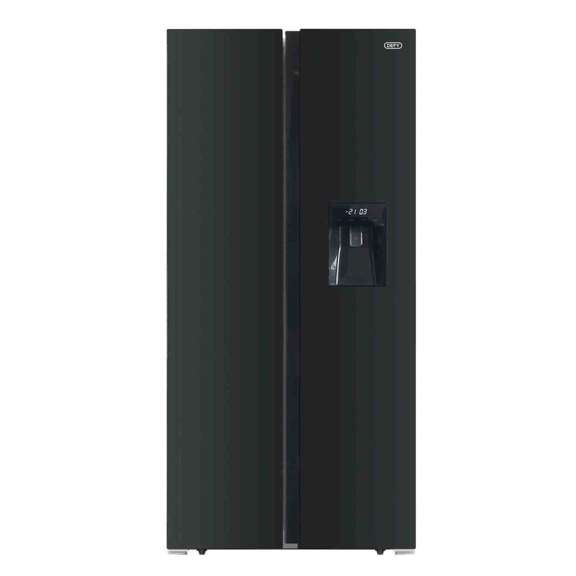 Defy 496Lt Black Glass Side By Side WD Fridge Black Bawas Furnishers defy-496lt-black-glass-side-by-side-wd-fridge-black-bawas-furnishers