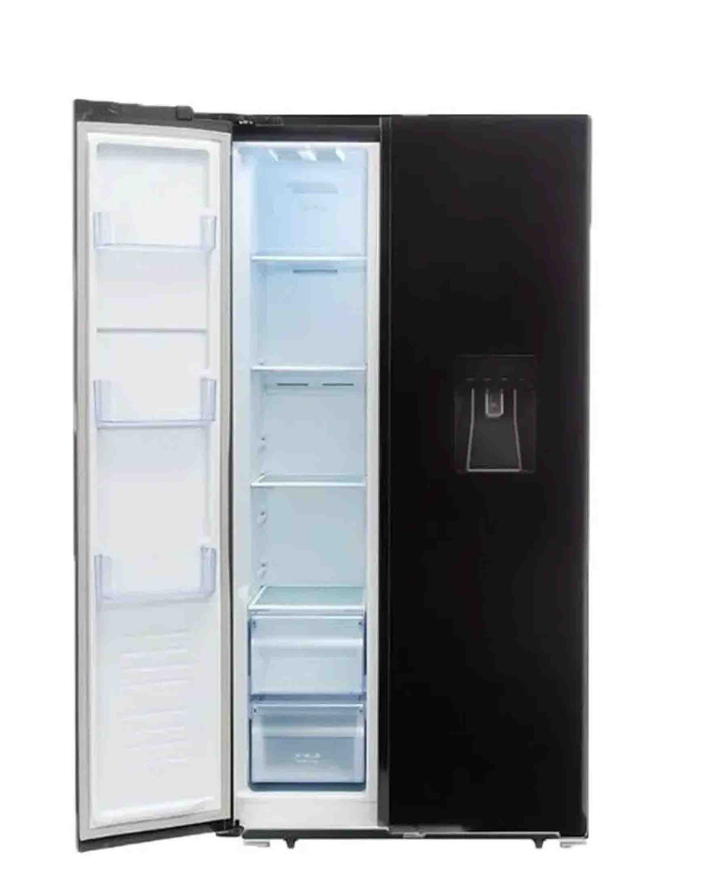 Defy 496Lt Black Glass Side by Side WD Fridge - Black