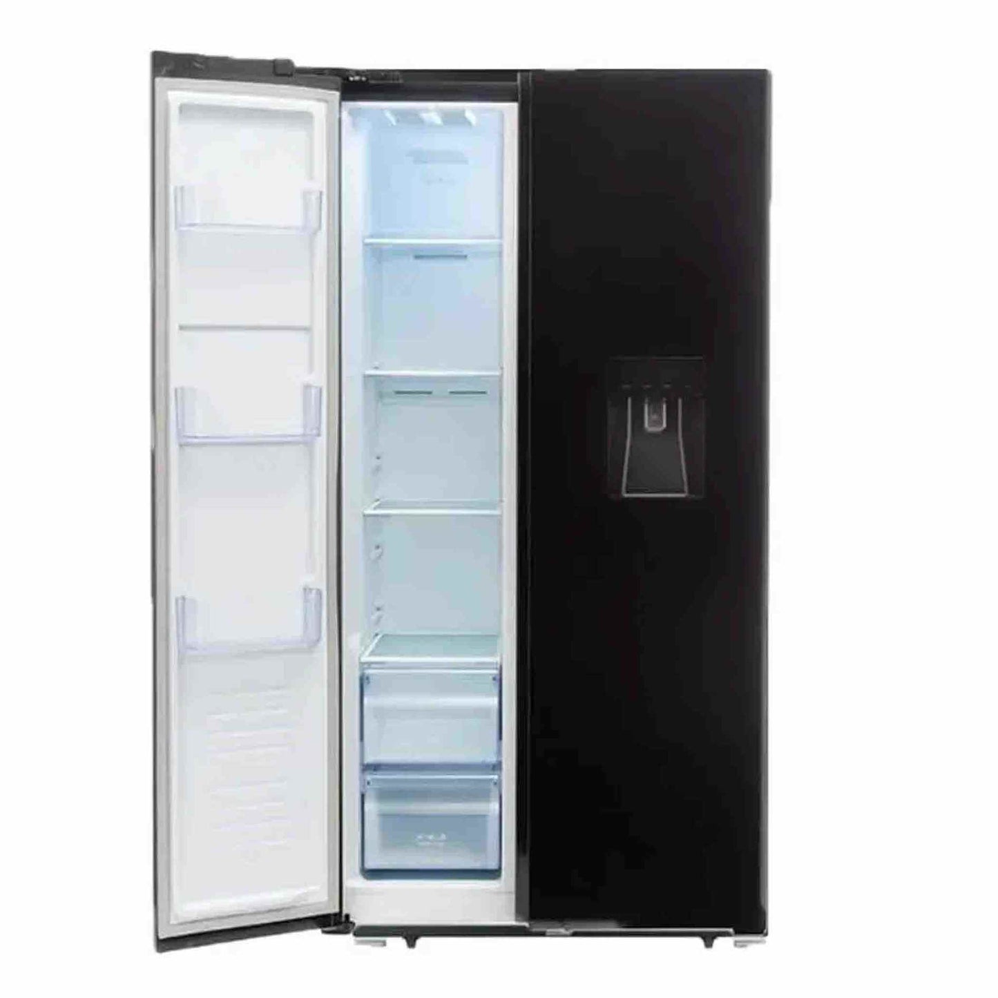 Defy 496Lt Black Glass Side by Side WD Fridge - Black