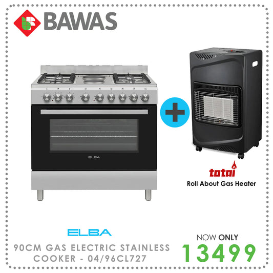 Elba Essential 90cm 4 Burner Gas/Electric Stove & Oven - Silver