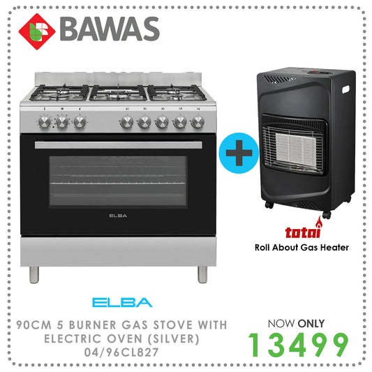 Elba Essential 90cm 5 Burner Gas Stove & Electric Oven - Silver