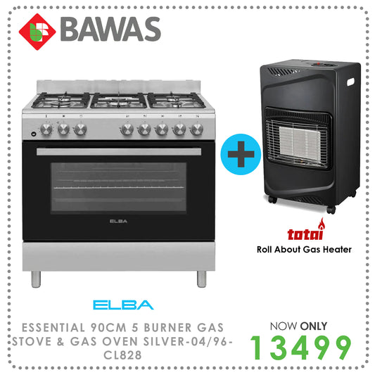 Elba Essential 90cm 5 Burner Gas Stove & Gas Oven - Silver