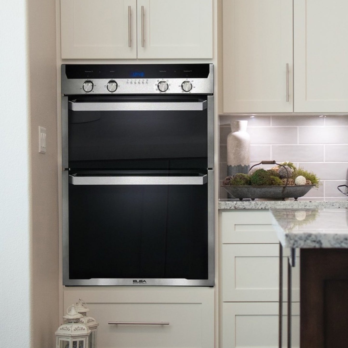 Elba Elio 60cm Multifunction Electric Double Oven - Silver & Black