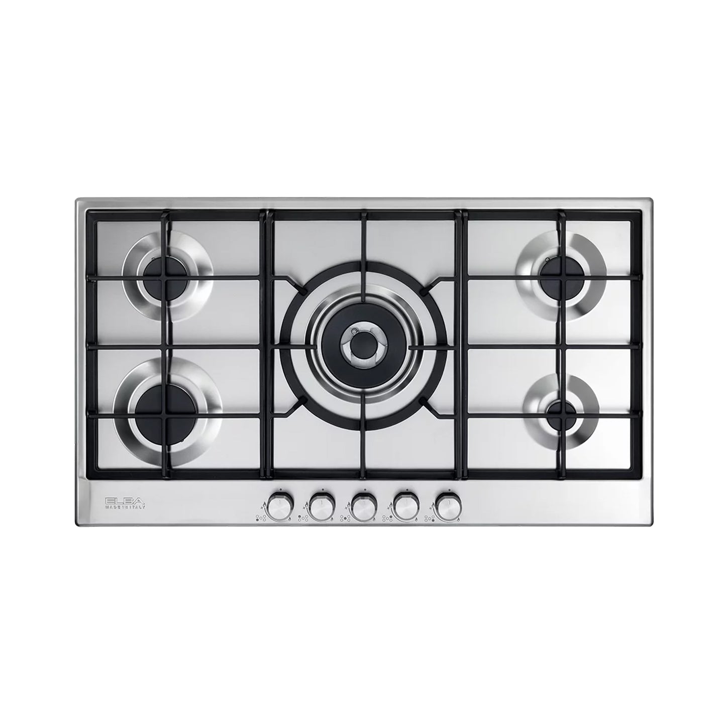 Elba Elio 90cm 5 Burners Gas Hob With Center Wok Burner - Silver