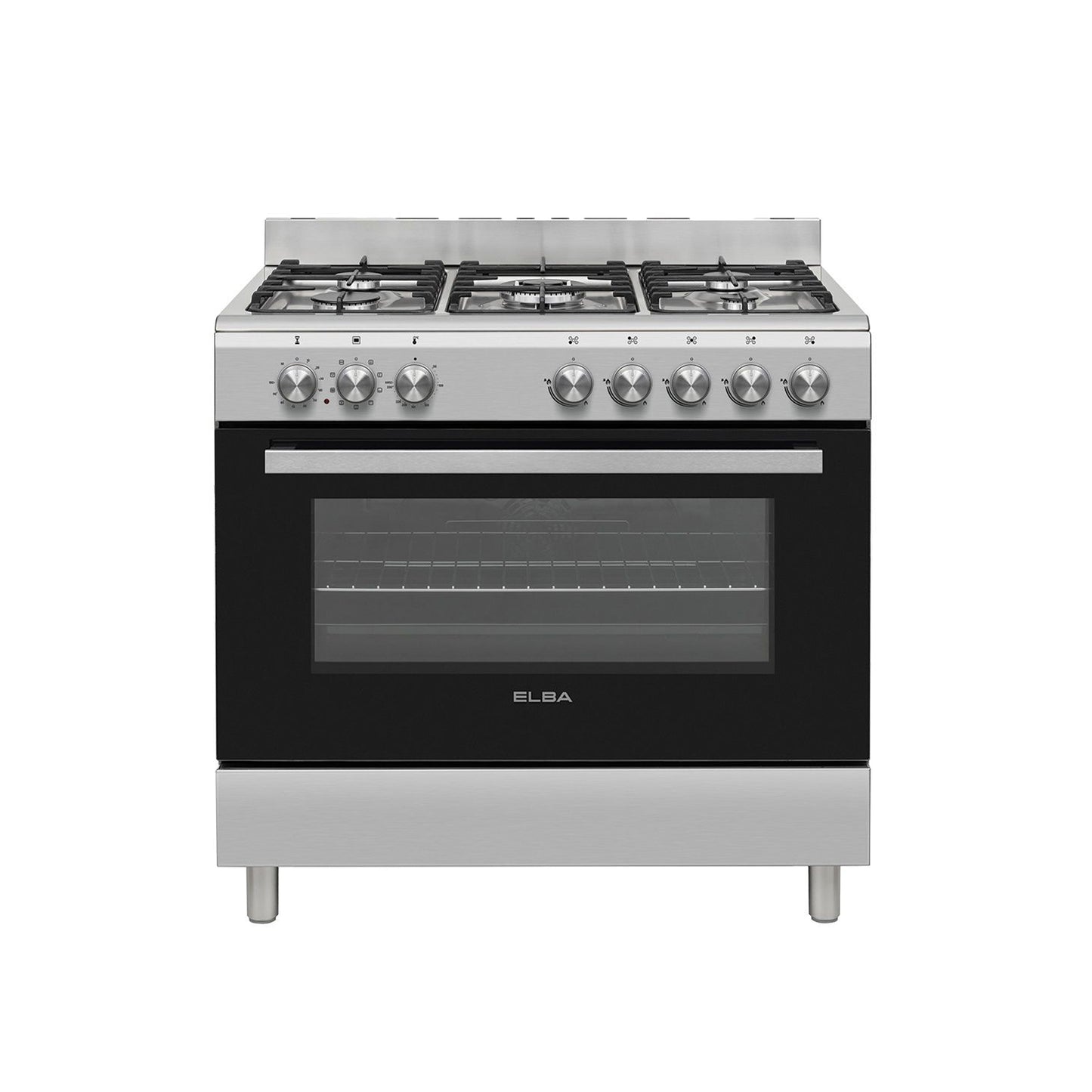 Elba Essential 90cm 5 Burner Gas Stove & Electric Oven - Silver