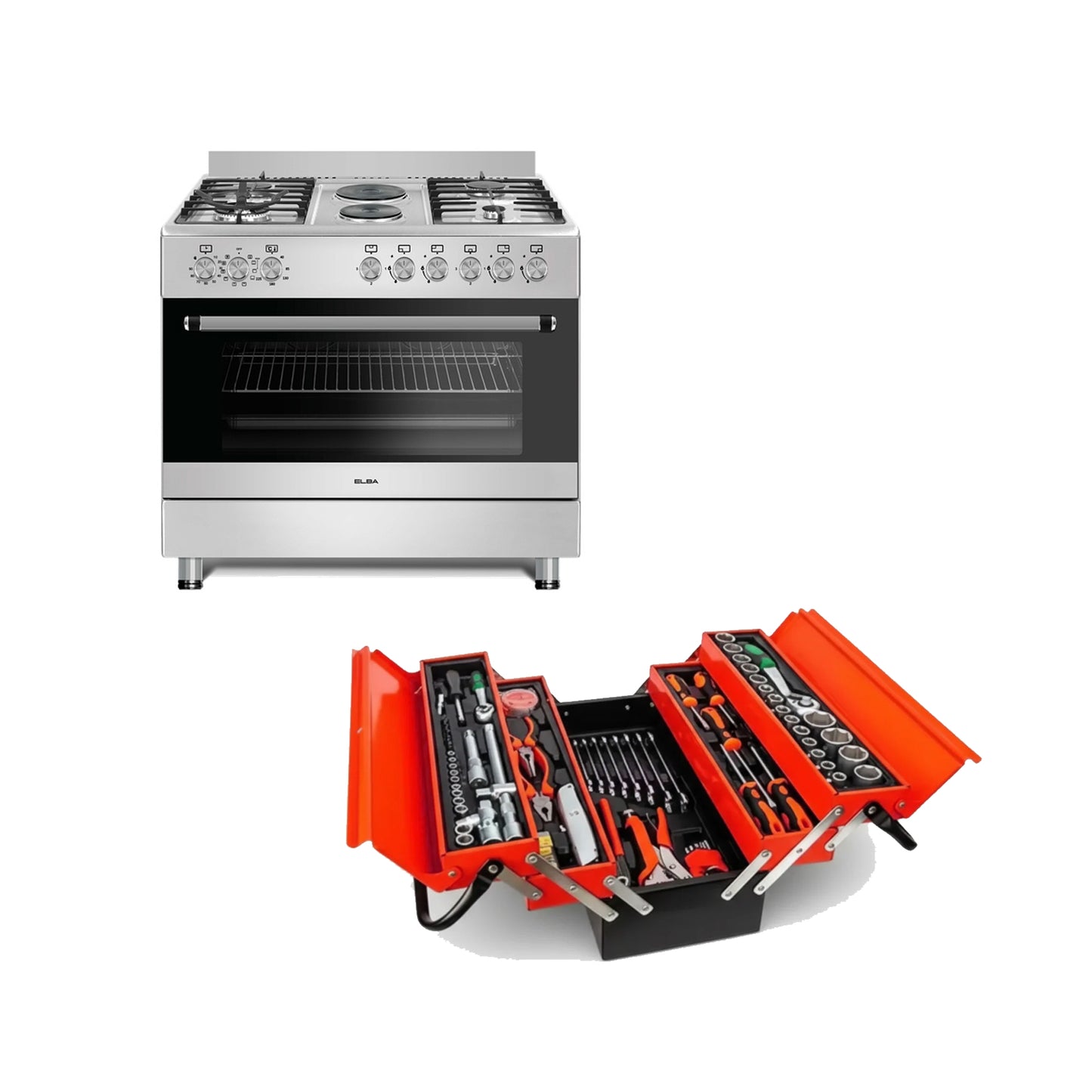 Elba Essential 90cm 4 Burner Gas/Electric Stove & Oven - Stainless Steel + Tool Set
