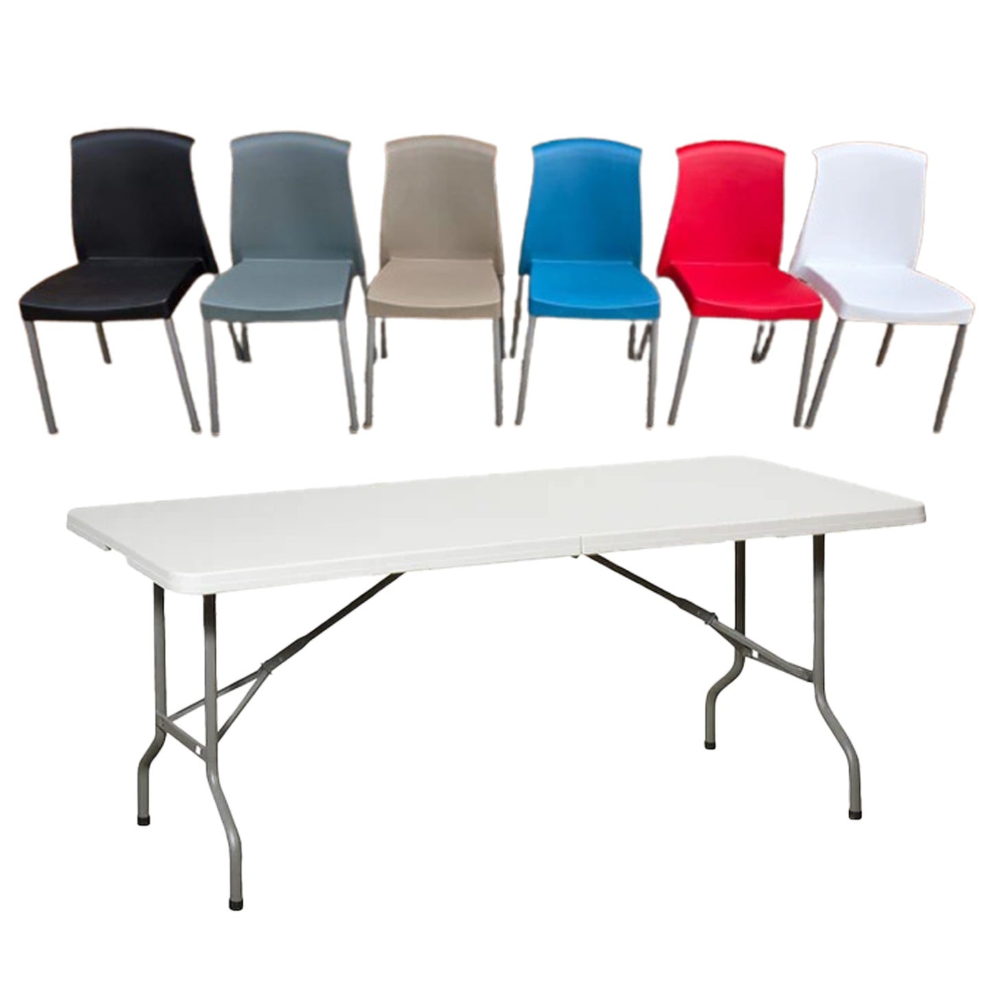 Folding Table & 6 Steel Chairs ( Assorted Colours) Collection Only