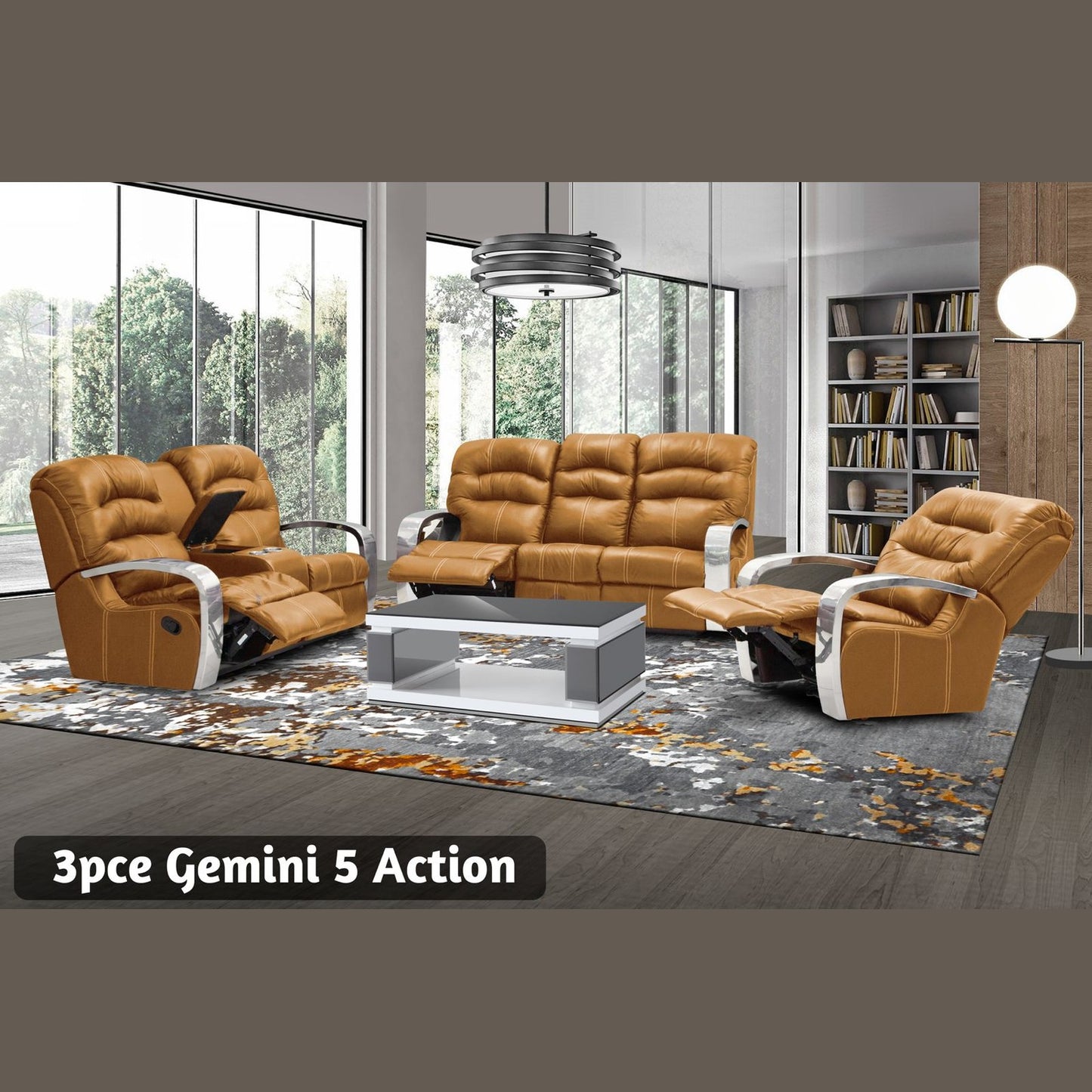 Gemini 3 Piece 5 Action Swivel Rocker Recliner Lounge Suite + Console