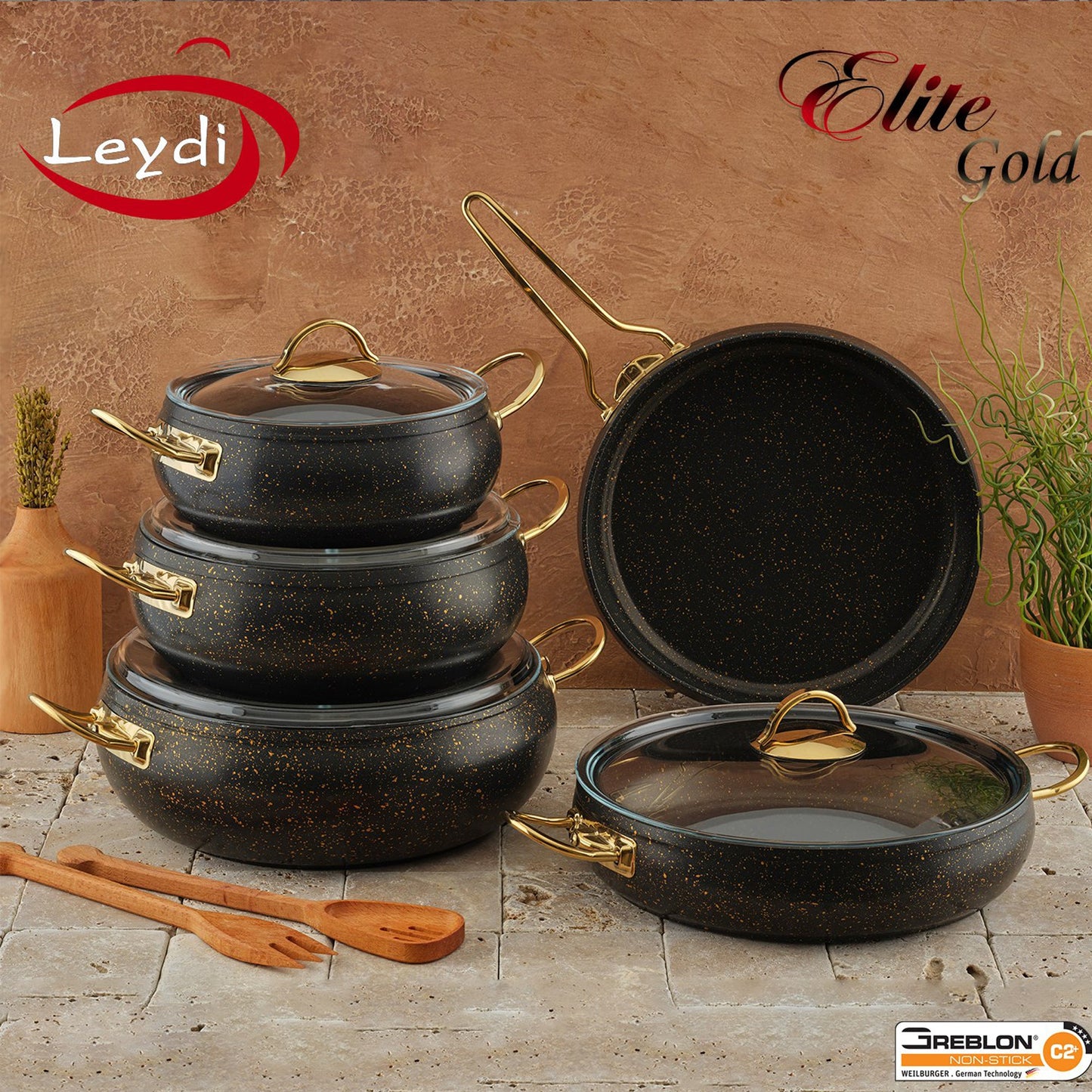 Leydi Elite 9 Piece Cookware Set Black