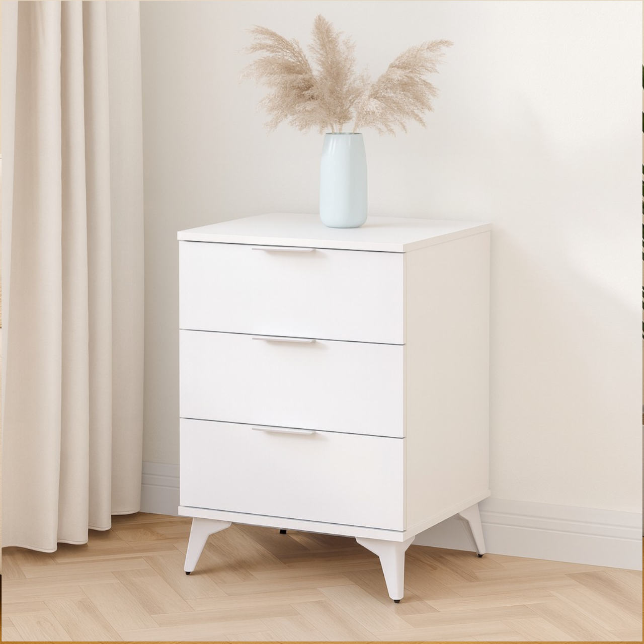 Modern White 3 Drawer Nightstand – MW351