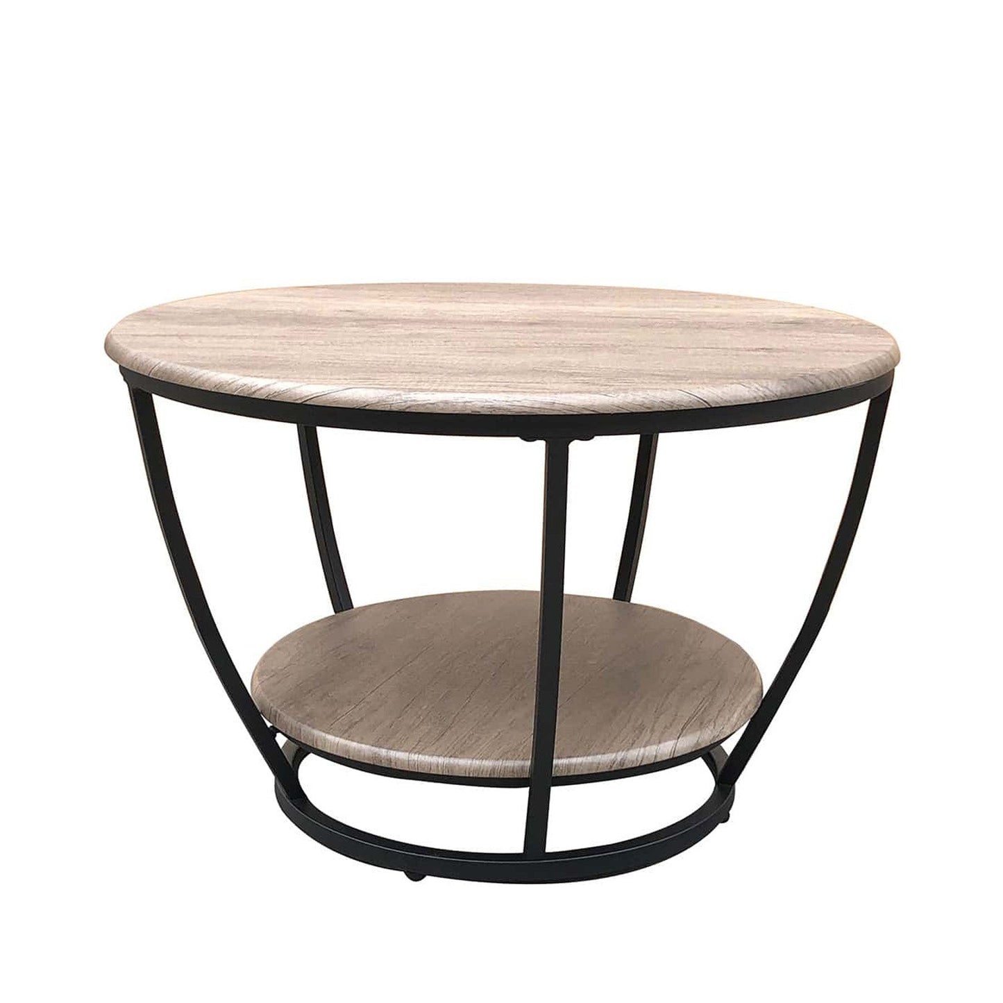 MW990 Round Minimalist 2 Tier Oak And Black Coffee Table