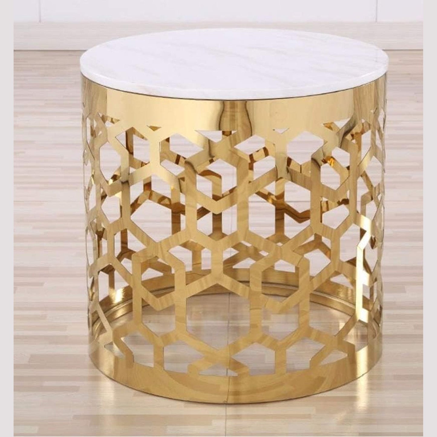 MWCTRG07 Abstract Round Gold And White Coffee Table