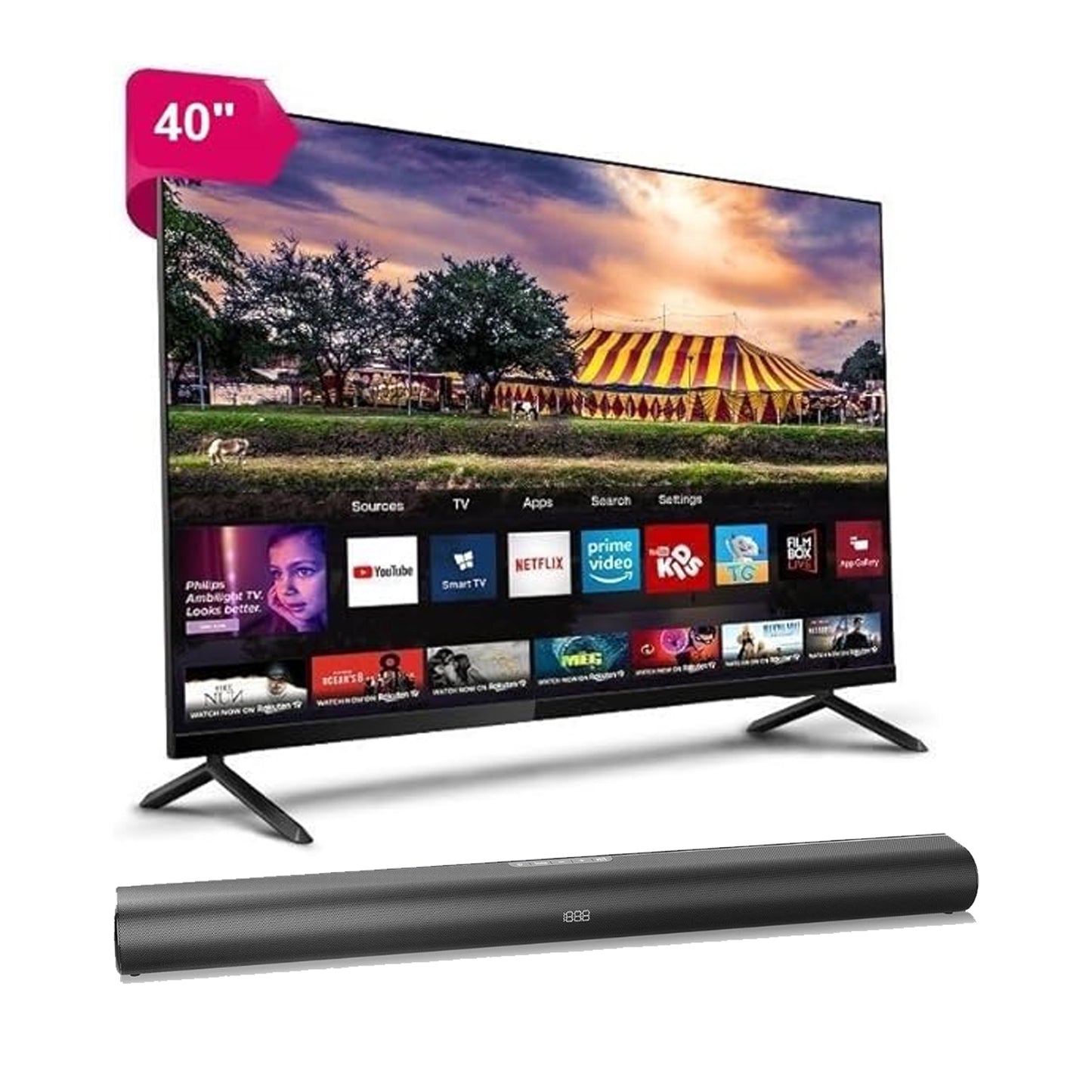 Condere 40" Edgeless Smart TV + Harwa Bluetooth Sound Bar