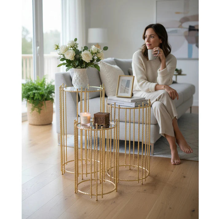 The Venus 3 Piece Coffee Table Set Gold