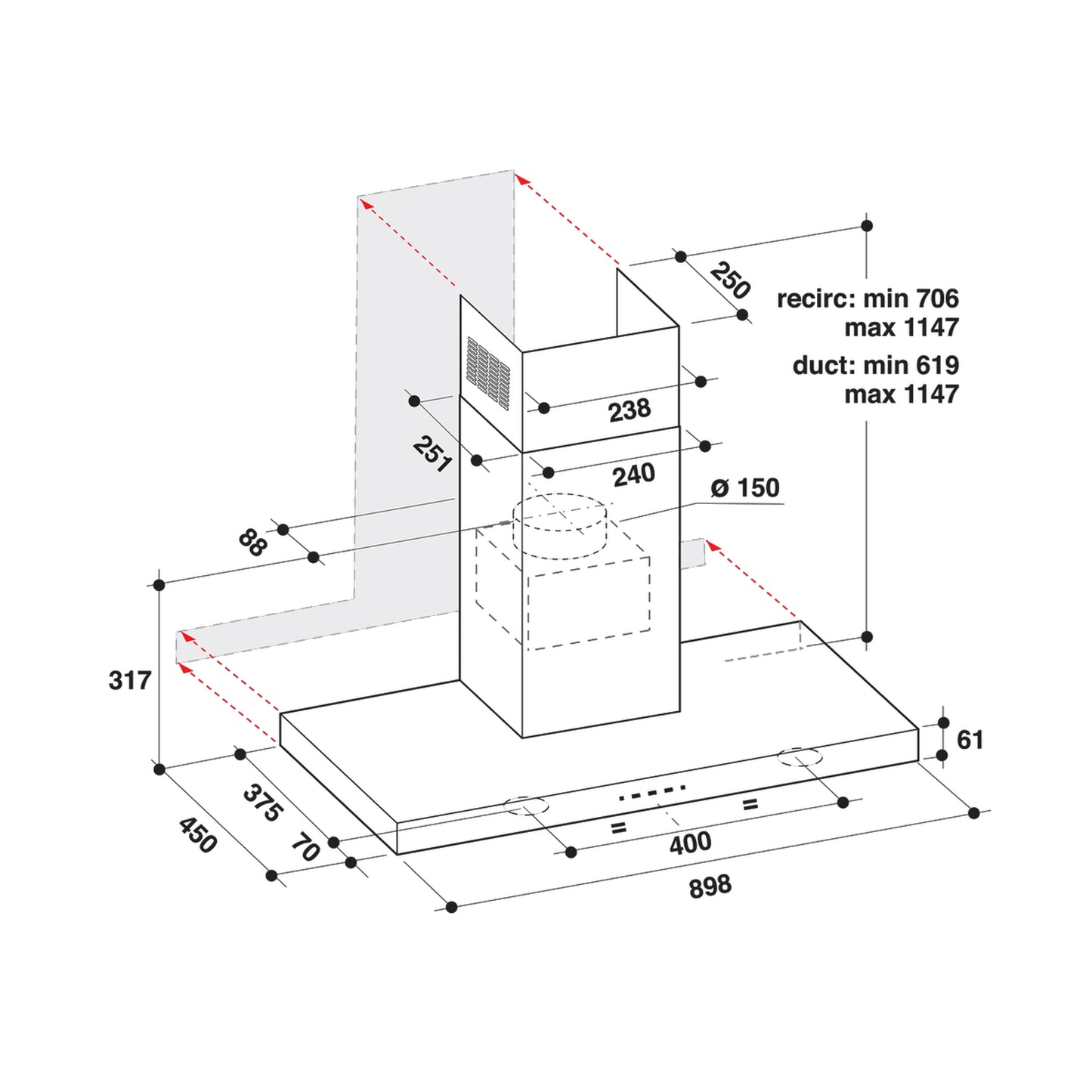 Whirlpool wall mounted cooker hood - AKR 759/1 IX