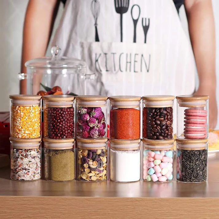 12 Piece Canister Set with Bamboo Lids Clear
