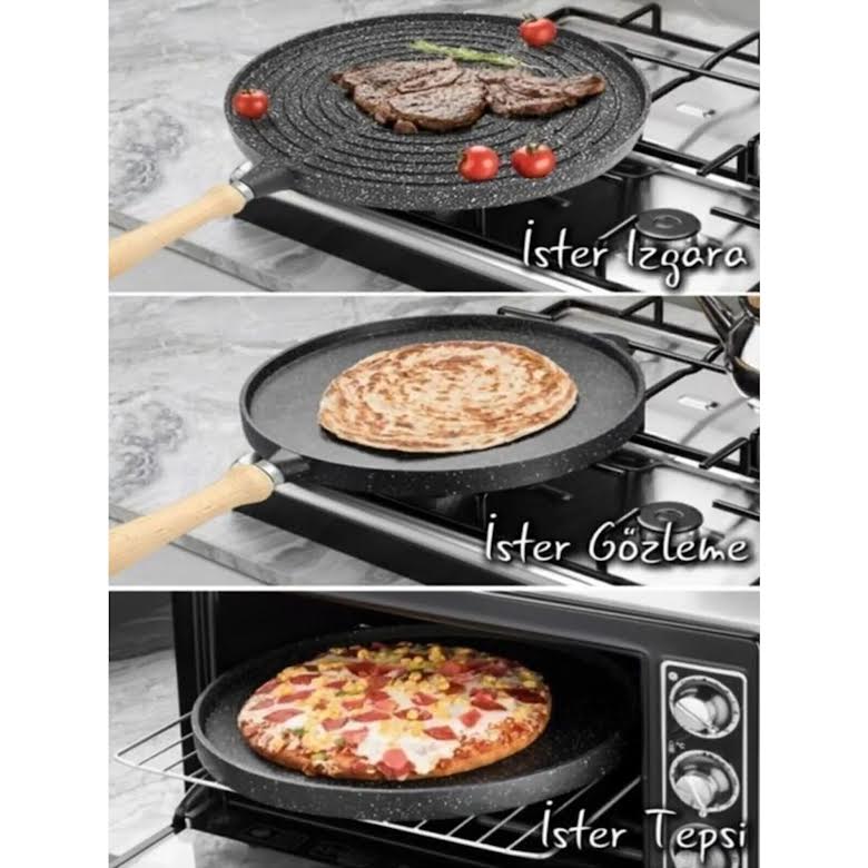 Leydi Cast Alumınum 36cm Double-Sided Pan Black