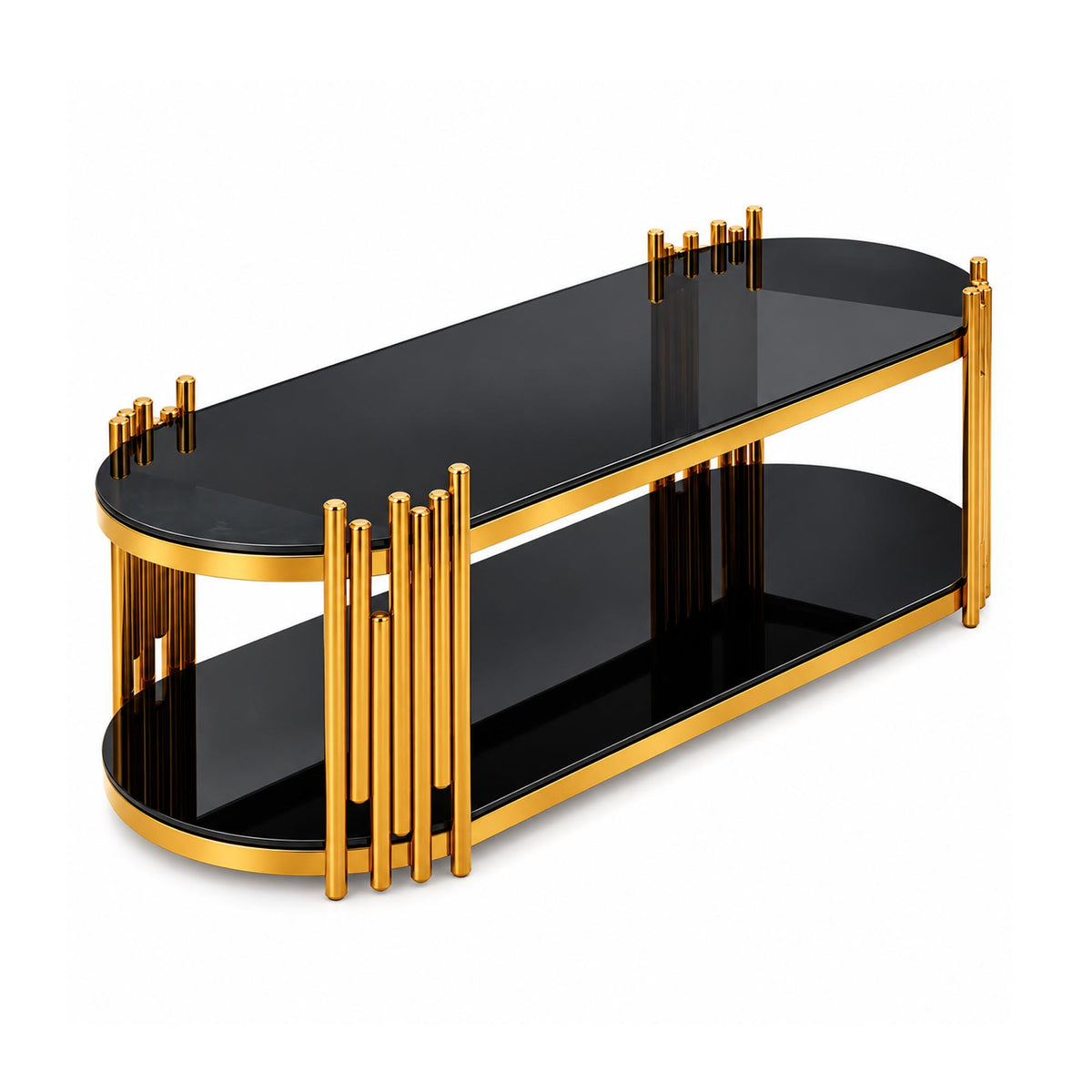 MF Coffee Table M937 - oval black glass and gold coffee table