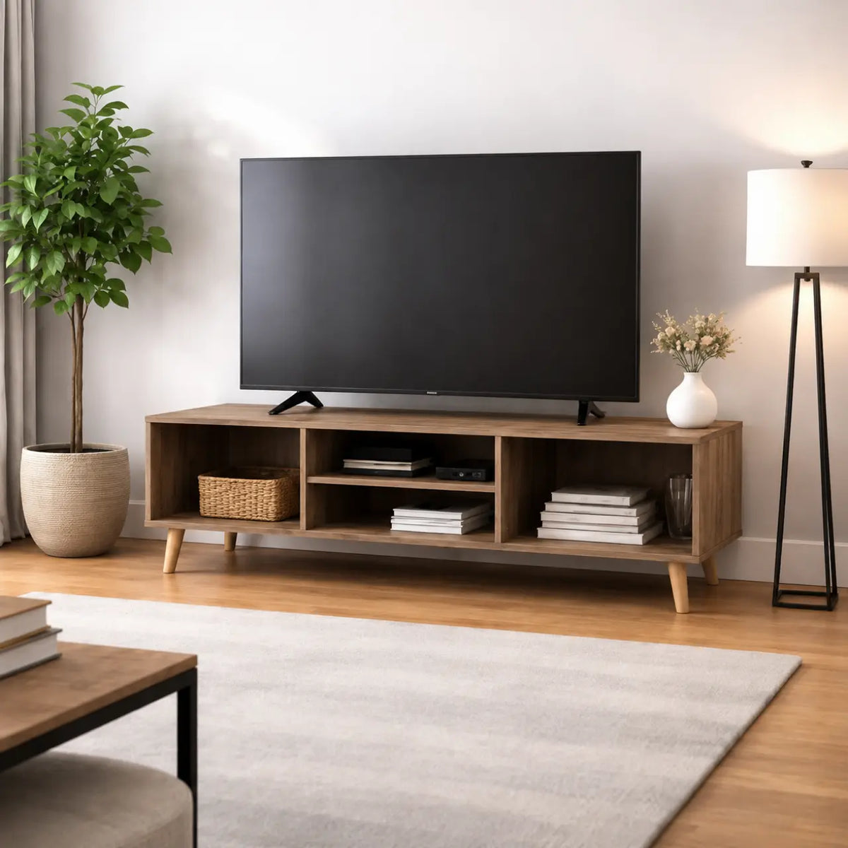 MWPLS456 Sleek Modern Design TV Stand - Greywood in a lounge