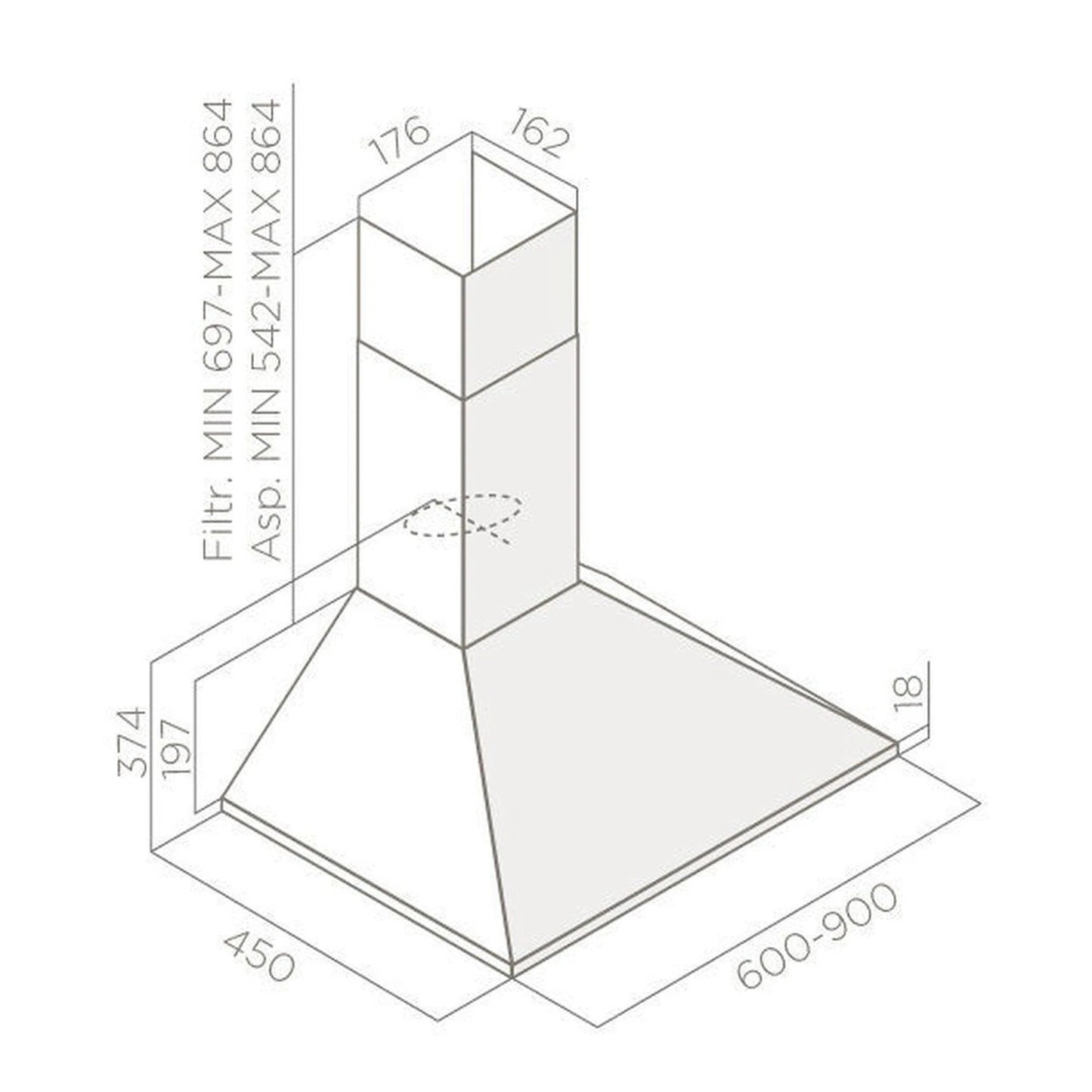 Elica Missy 60cm Pyramid Style Chimmey Hood - Silver