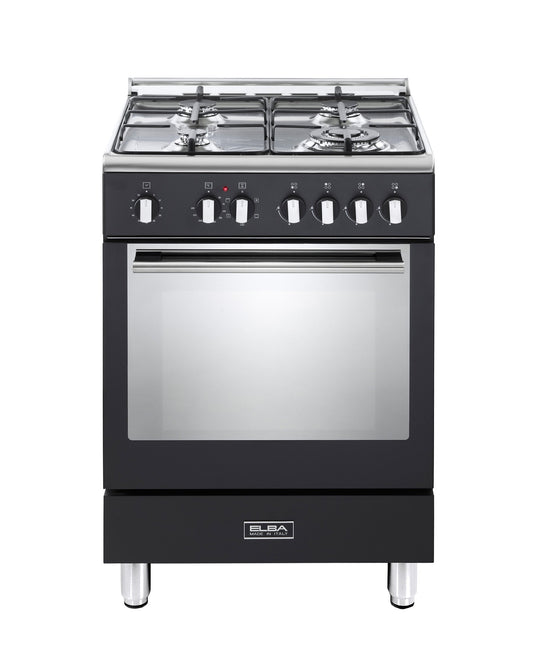 ELBA FUSION 60CM 4 BURNER GAS COOKER WITH ELECTRIC OVEN BLACK-6FX442B