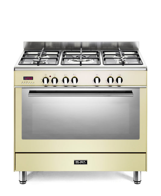ELBA FUSION 90CM 5 BURNER GAS COOKER WITH ELECTRIC OVEN CREAM-9FX827C