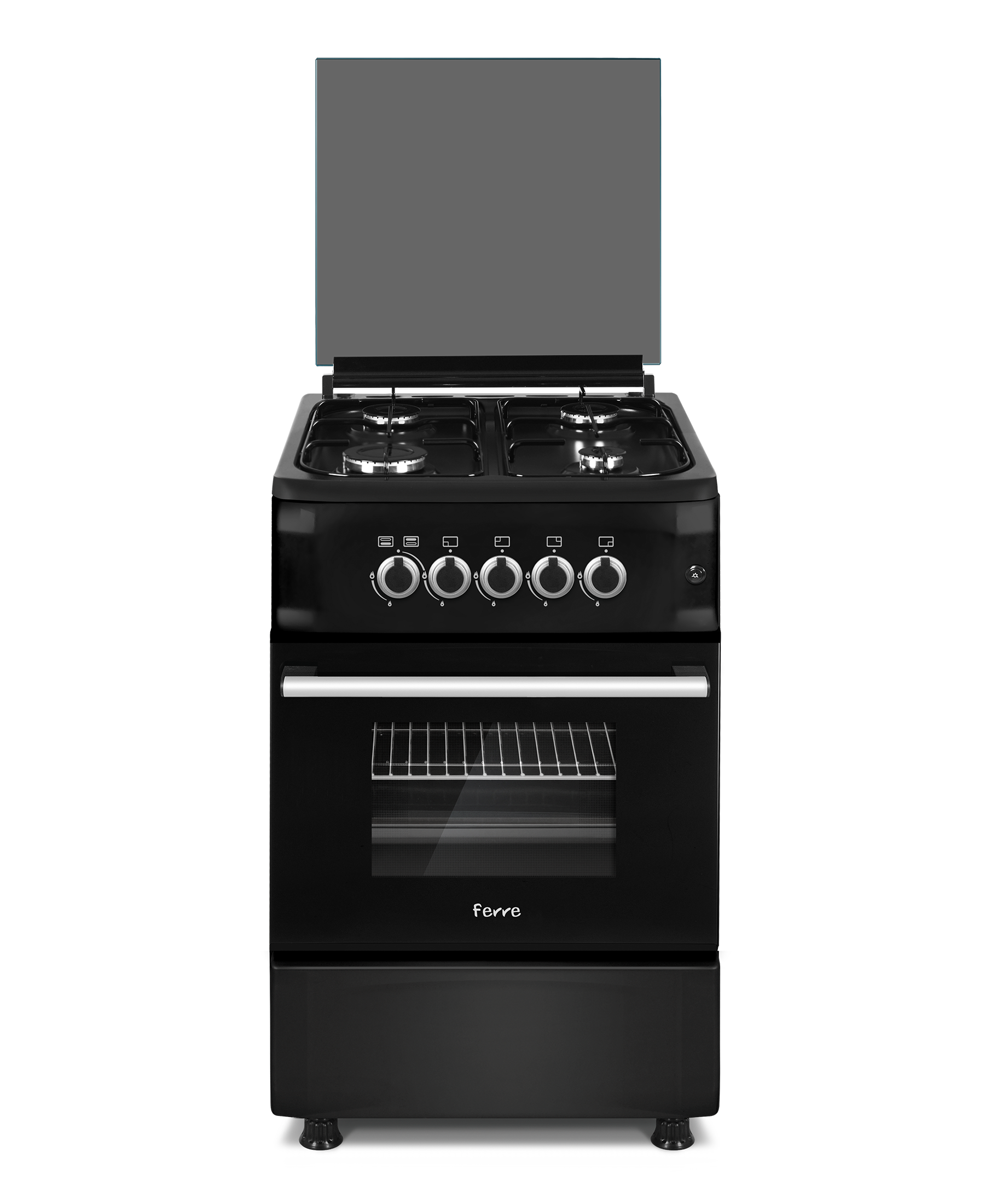 Ferre 4 Burner Gas Stove With Gas Oven Black 60x60 Bawas Furnishers