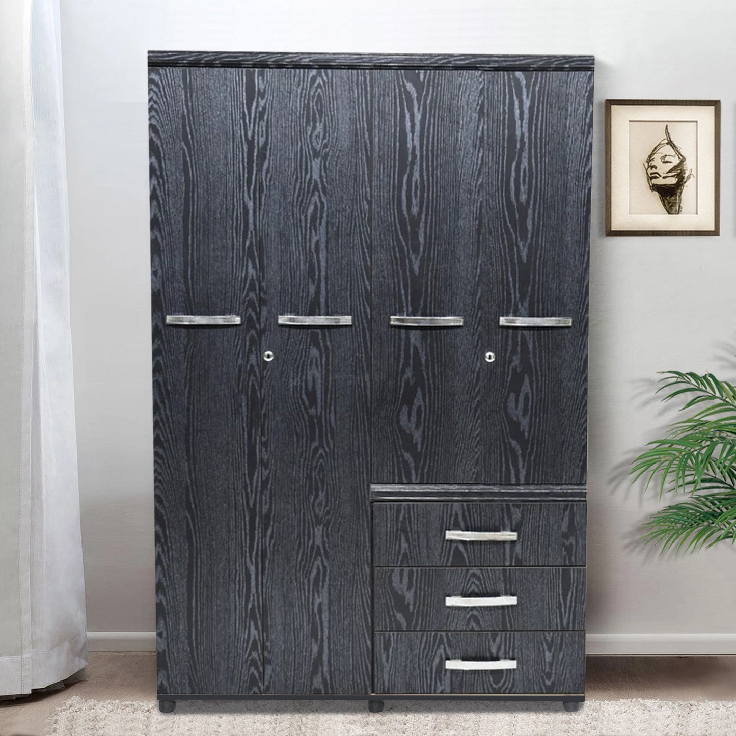 Seville 4 Door Wardrobe - Black