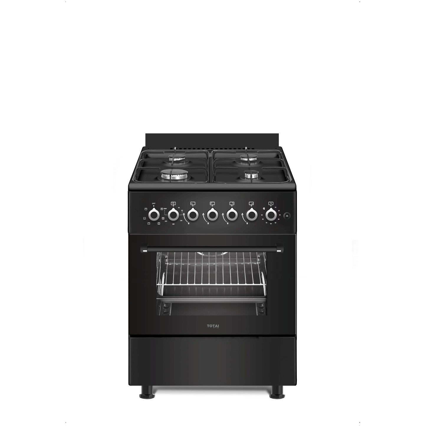 TOTAI STYLE 60CM 4 BURNER GAS STOVE WITH ELECTRIC OVEN BLACK - 03/T700EB