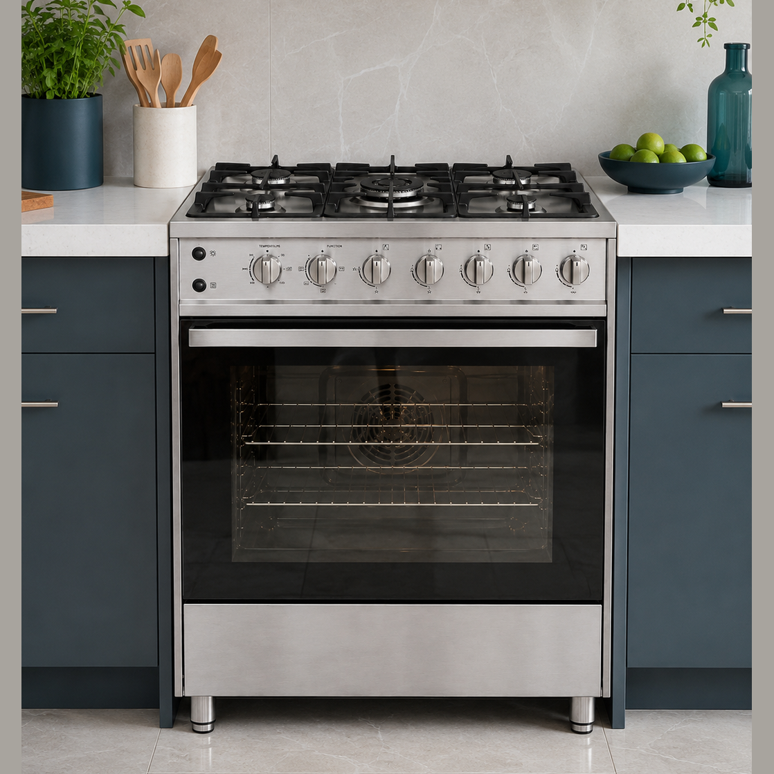 Elba 80cm 5 Burner Gas Cooker With Electric Oven - Stainless Steel