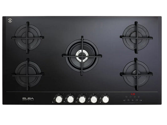 Elba 90cm 5 Burner Gas on Glass Hob Black - 4/T90-565G