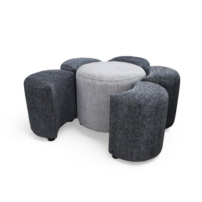 Flower Ottoman 6 Piece Grey