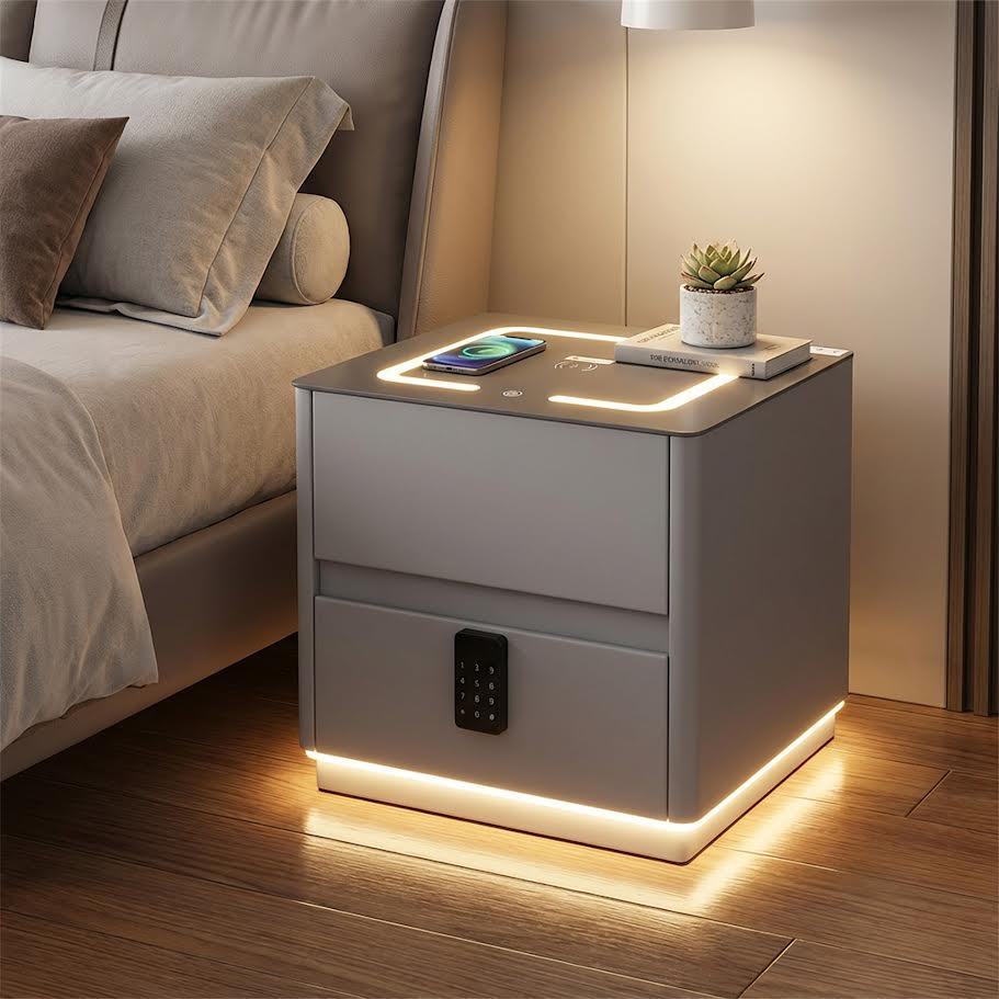 Glass Top Nightstand with Built in Safe 996