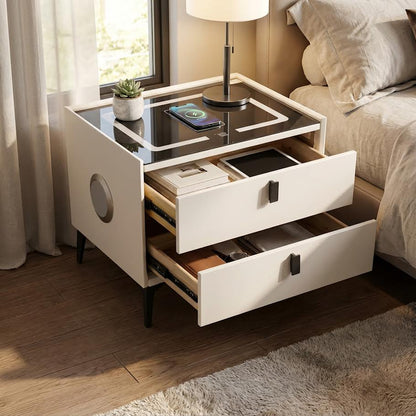 Glass Top LED Side Pedestal With Speaker & Wireless Charger CA0302