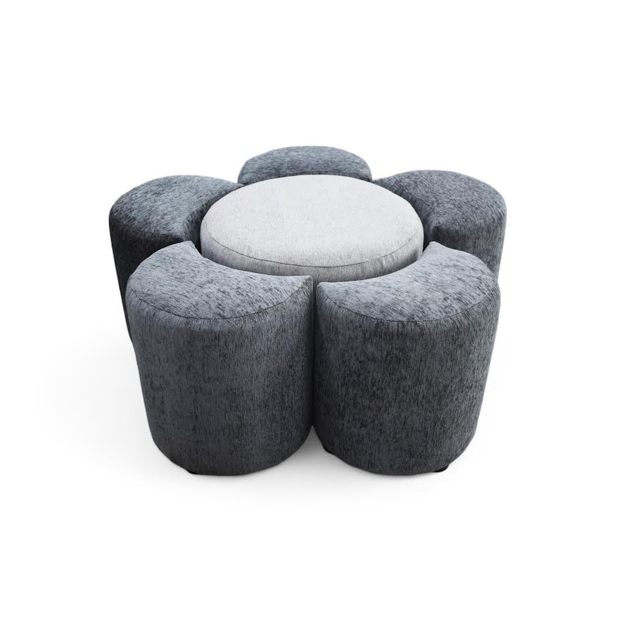 Flower Ottoman 6 Piece Grey