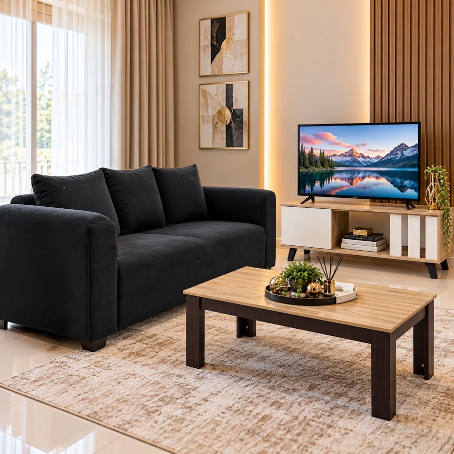 Bachelors Combo Upgrade - 32" Smart TV, TV Stand, Coffee Table & 2 Division Couch