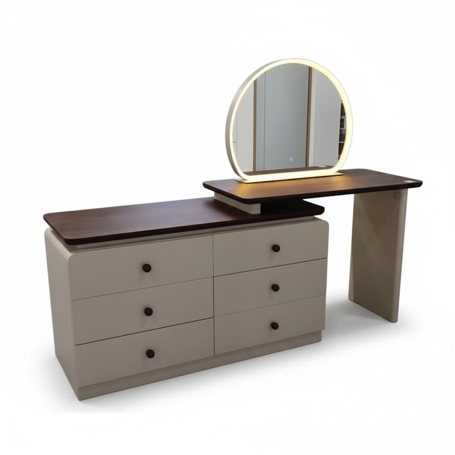 Rounded Dressing Table LED Adjustable Dressing Table With Round Mirror Brown CA0722 – Bawas ...