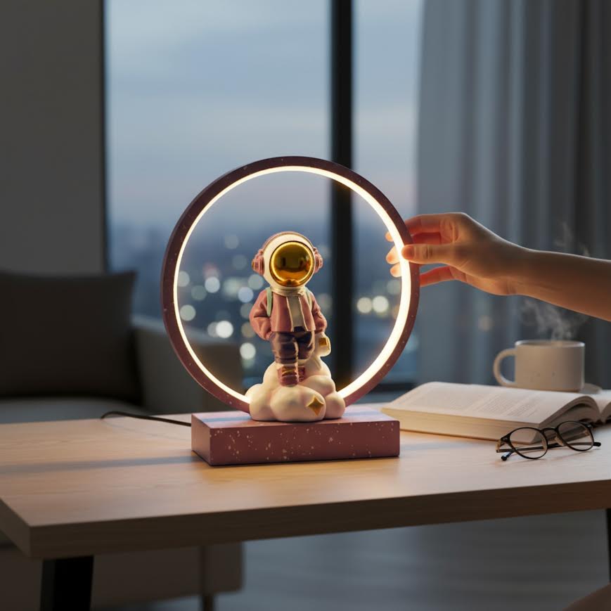 Astronaut Figurine Desk Lamp With Base - Purple