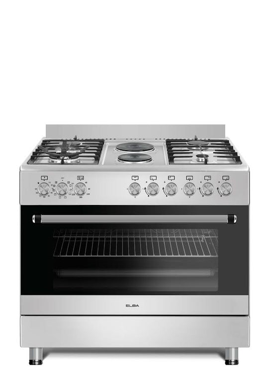 Elba Essential 90cm 4 Burner Gas/Electric Stove & Oven - Silver