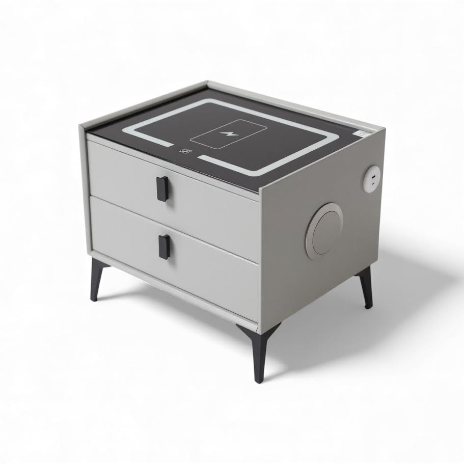 Glass Top LED Side Pedestal With Speaker & Wireless Charger CA0302