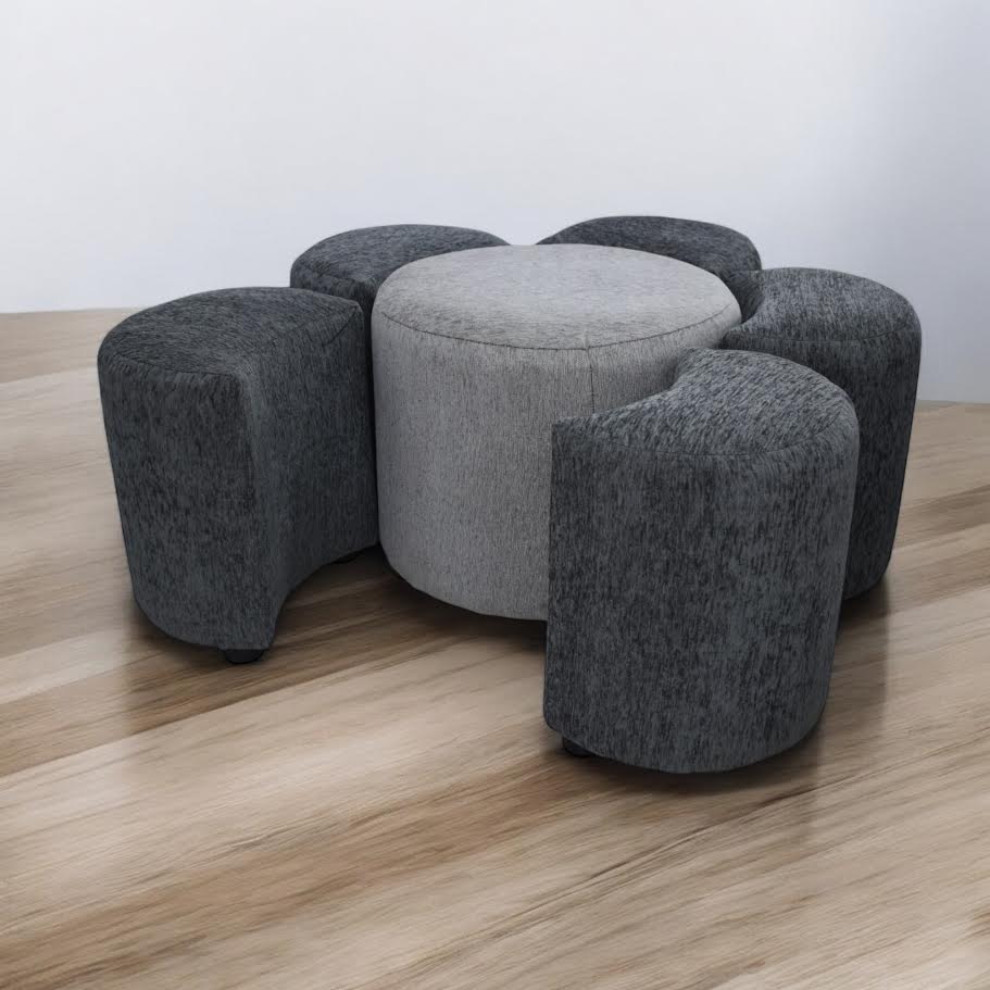 Flower Ottoman 6 Piece Grey