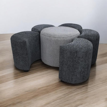 Flower Ottoman 6 Piece Grey