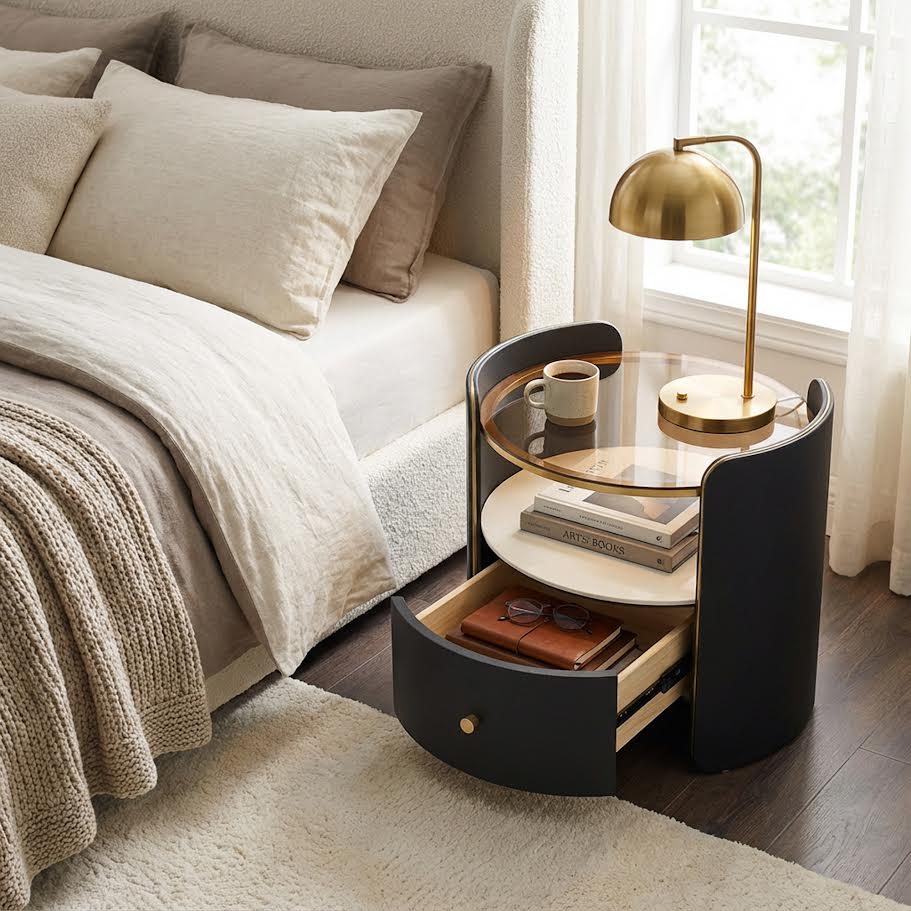 Round Glass Top Nightstand